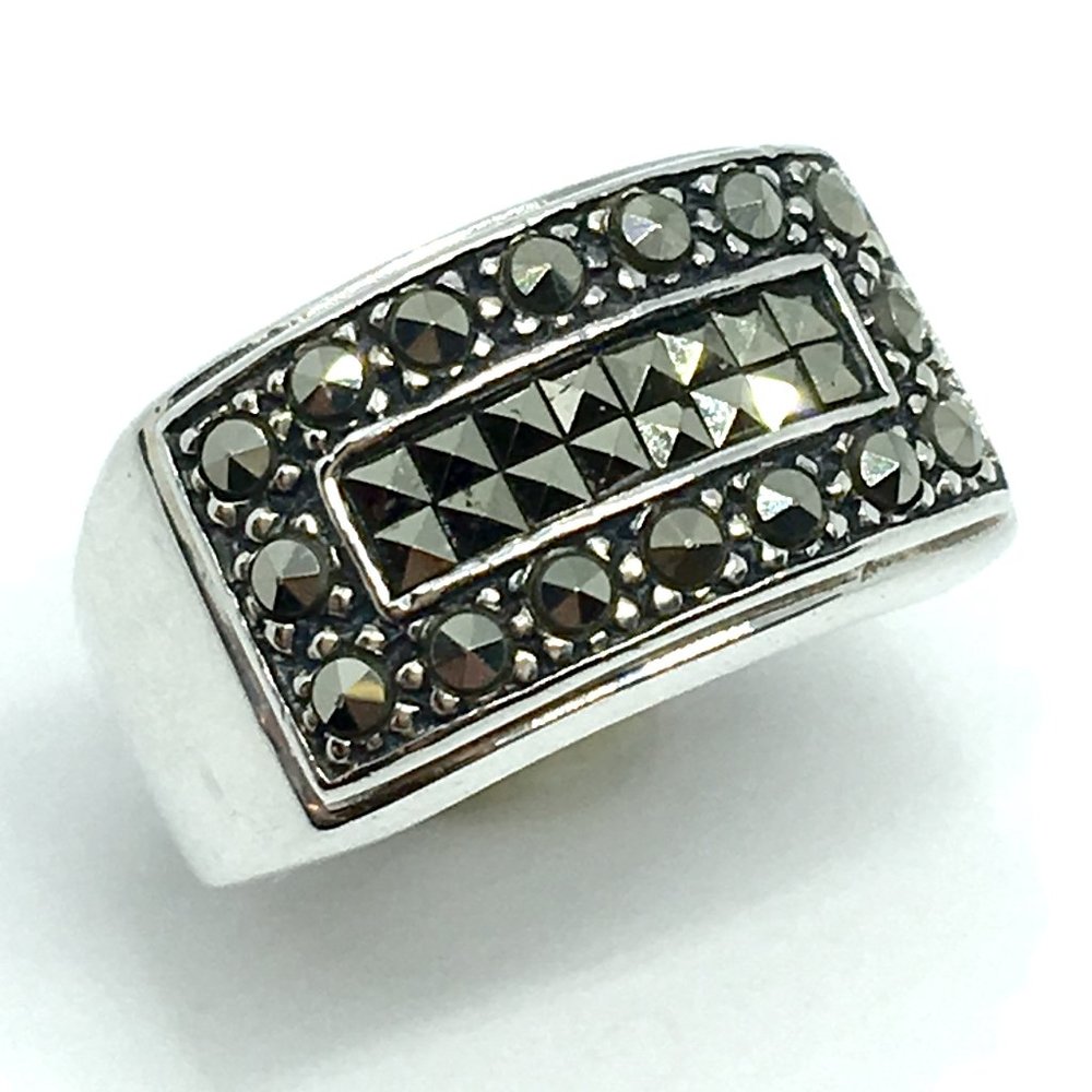 Marcasite Ring - Sterling Silver Signet Style